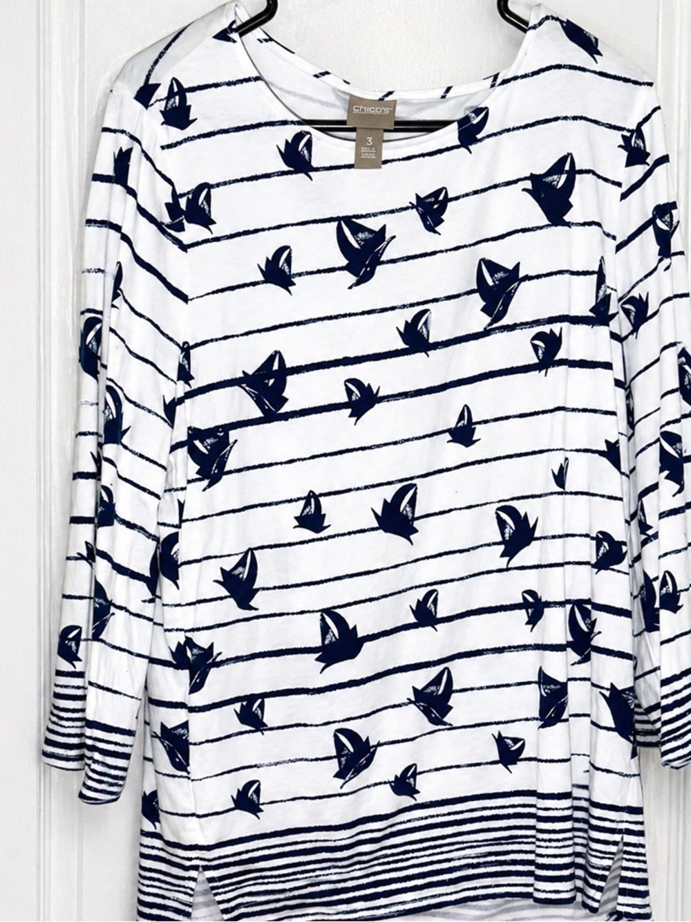 Chico’s Long Sleeve Nautical Print Knit white blue Top – Size 3 (XL / US 16) - Picture 3 of 7